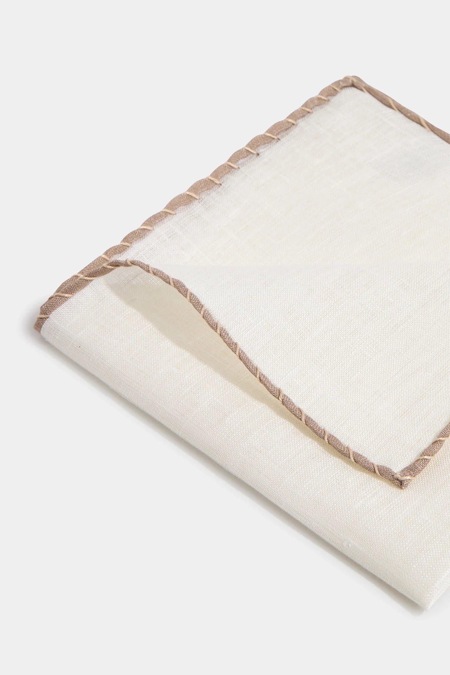 White linen pocket square with taupe and beige edges - Made in Italy