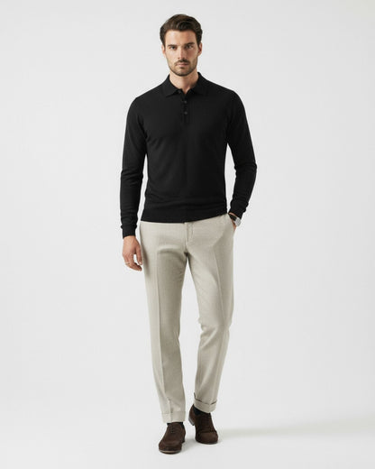 Fine Wool Thin Polo Long Sleeve