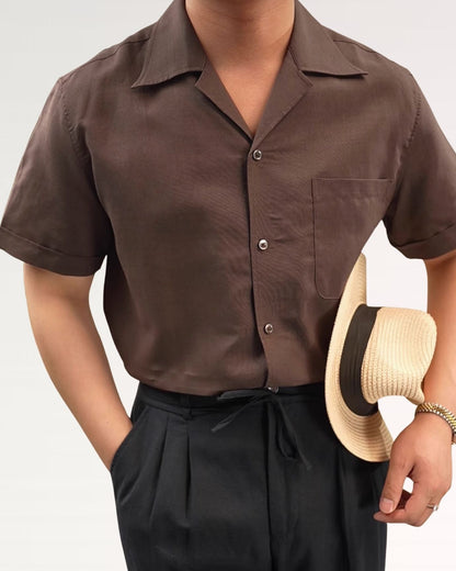 Summer linen Cuban collar short-sleeved shirt