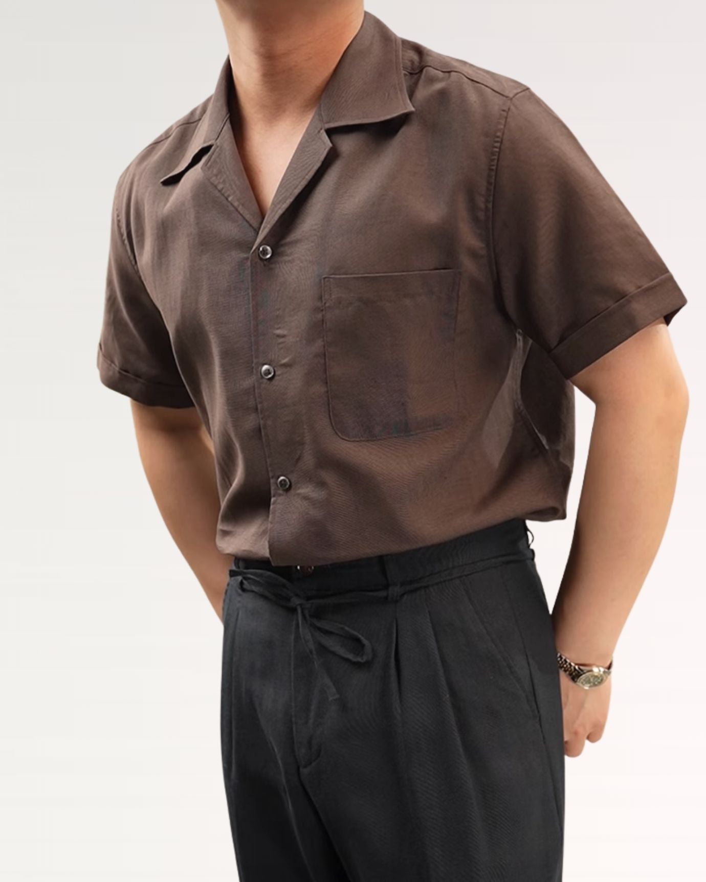 Summer linen Cuban collar short-sleeved shirt