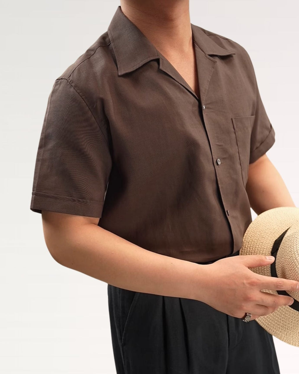 Summer linen Cuban collar short-sleeved shirt