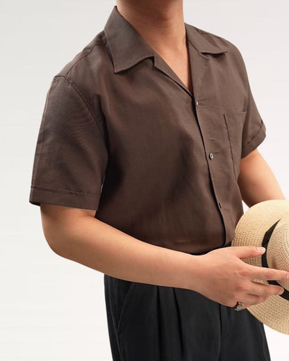Summer linen Cuban collar short-sleeved shirt