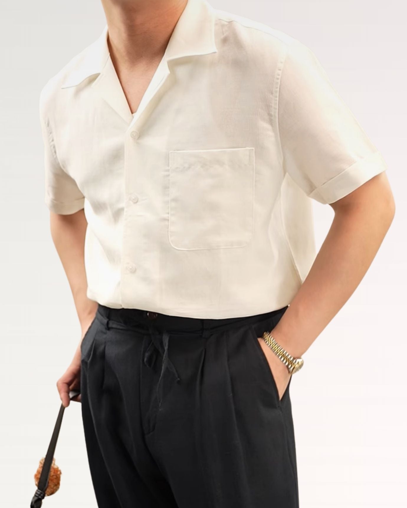 Summer linen Cuban collar short-sleeved shirt