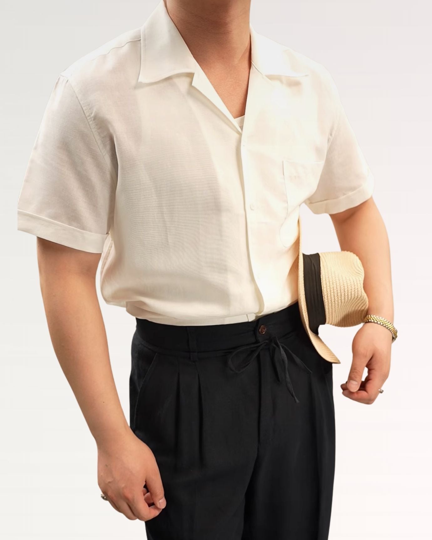 Summer linen Cuban collar short-sleeved shirt