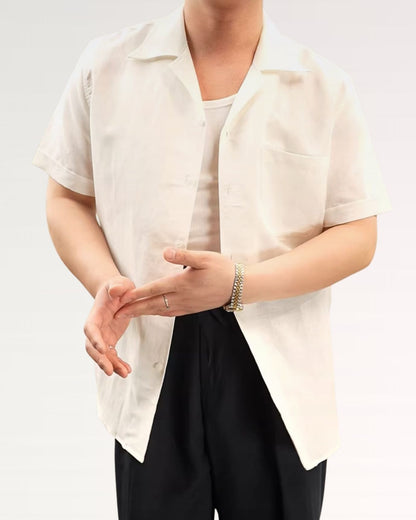 Summer linen Cuban collar short-sleeved shirt