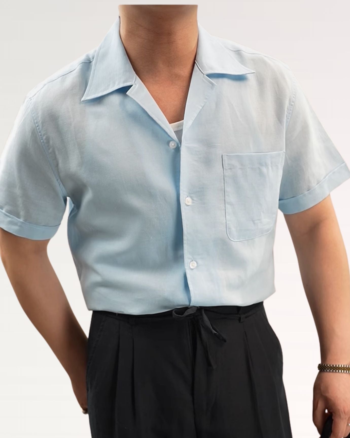 Summer linen Cuban collar short-sleeved shirt