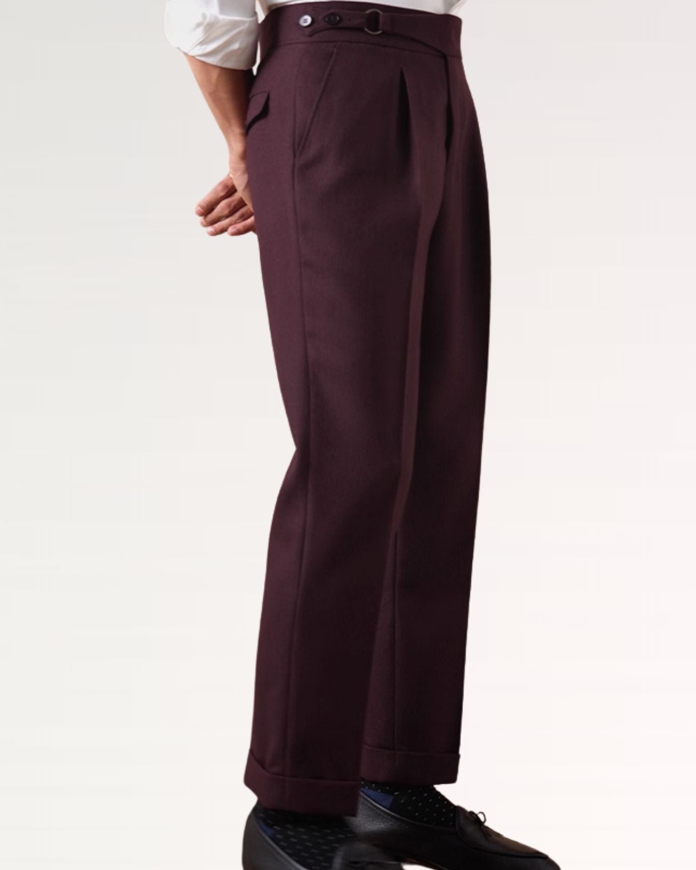 Non Iron High Waist Business Trousers Burgundy Red