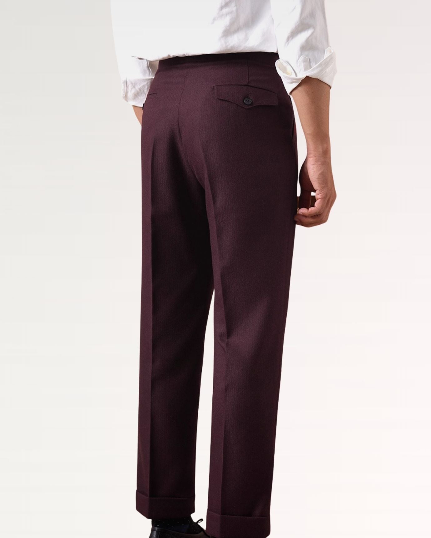 Non Iron High Waist Business Trousers Burgundy Red