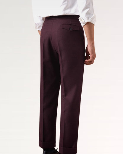 Non Iron High Waist Business Trousers Burgundy Red