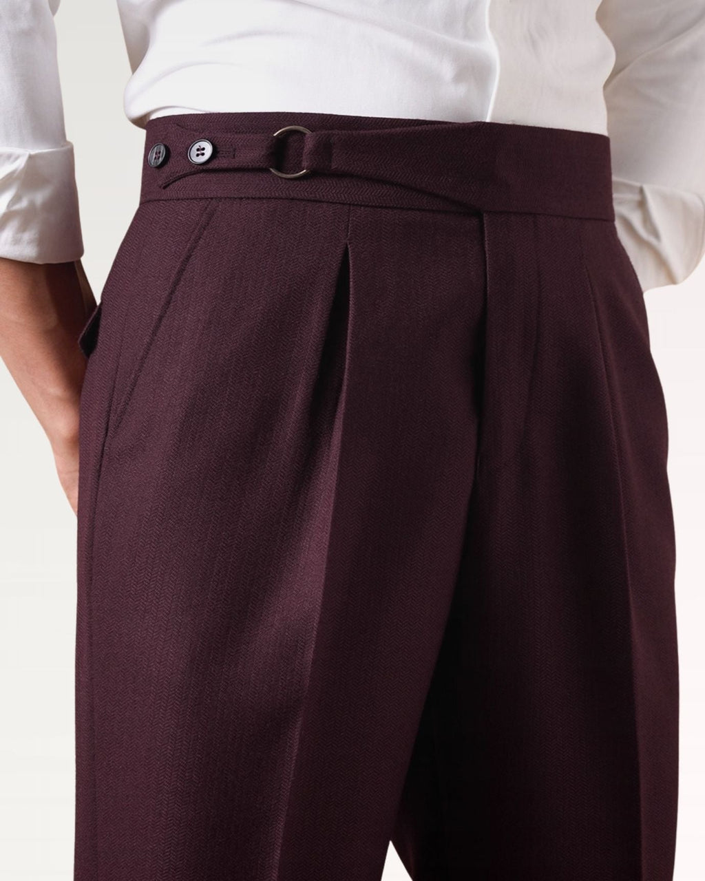 Non Iron High Waist Business Trousers Burgundy Red