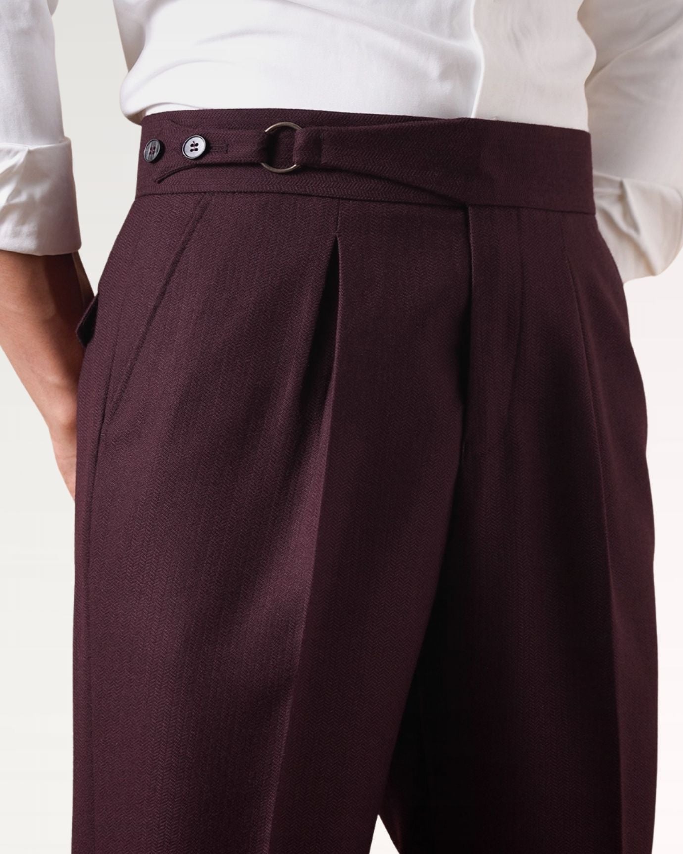 Non Iron High Waist Business Trousers Burgundy Red