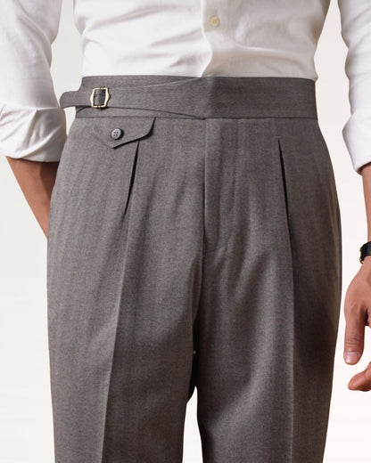 Business Grey Trousers Herringbone