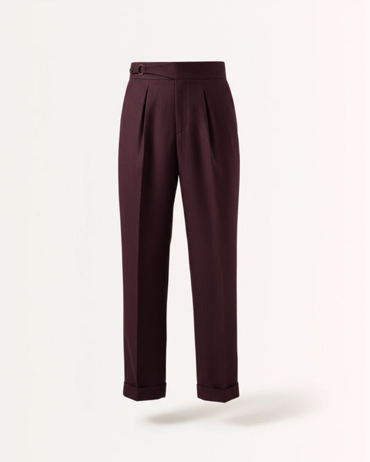 Non Iron High Waist Business Trousers Burgundy Red