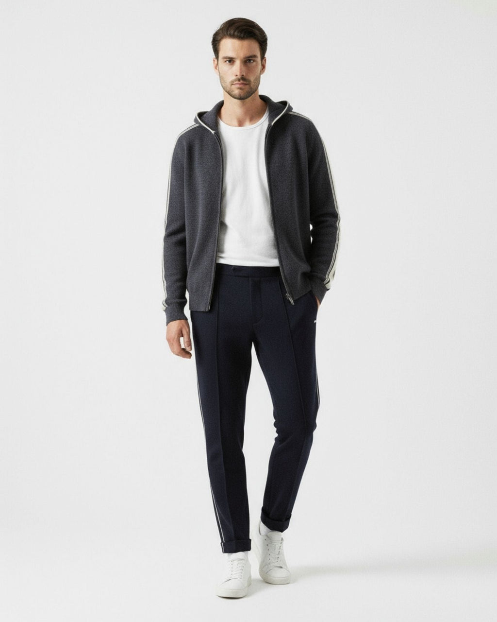 Wool & Cashmere blend hooded zipper