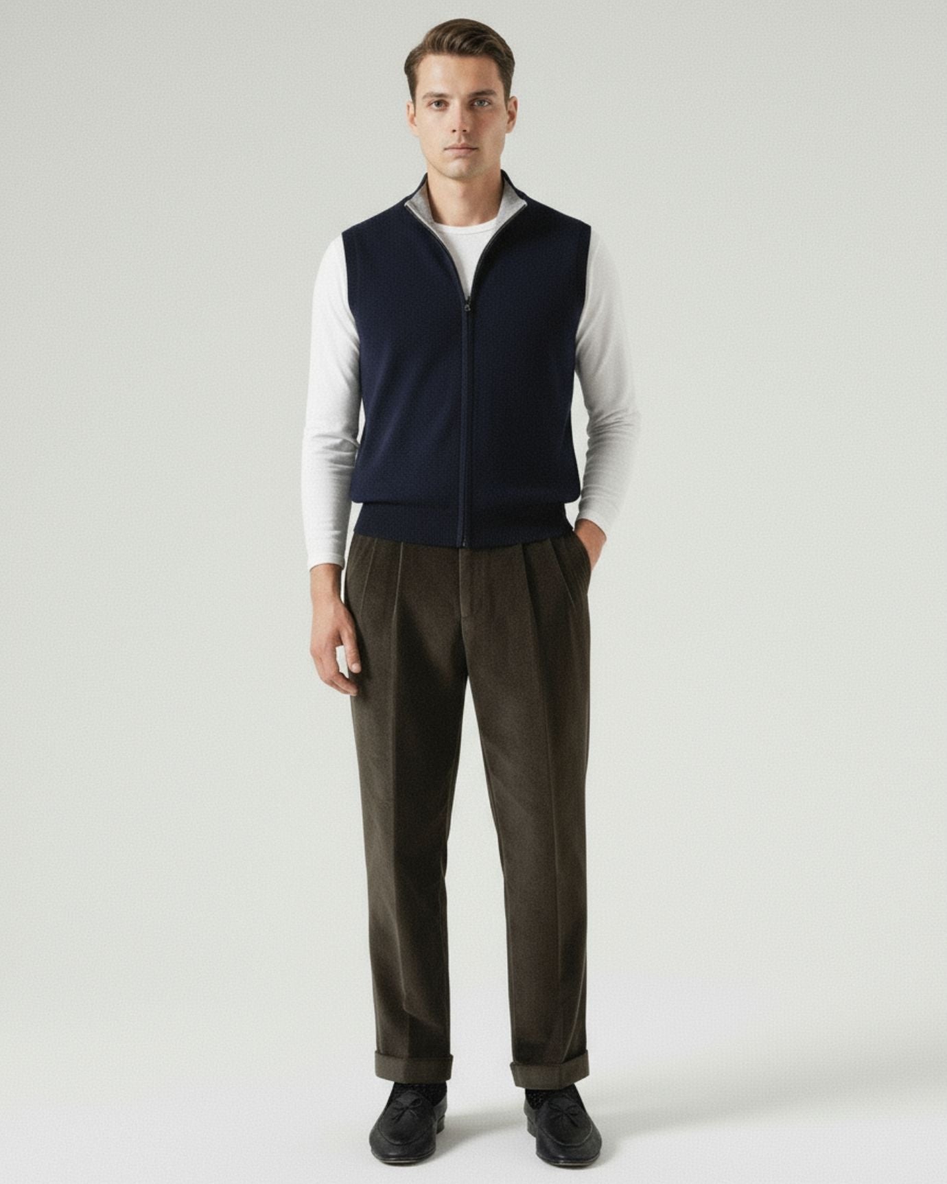 Wool & cashmere Vest Doble-Sided Zipper