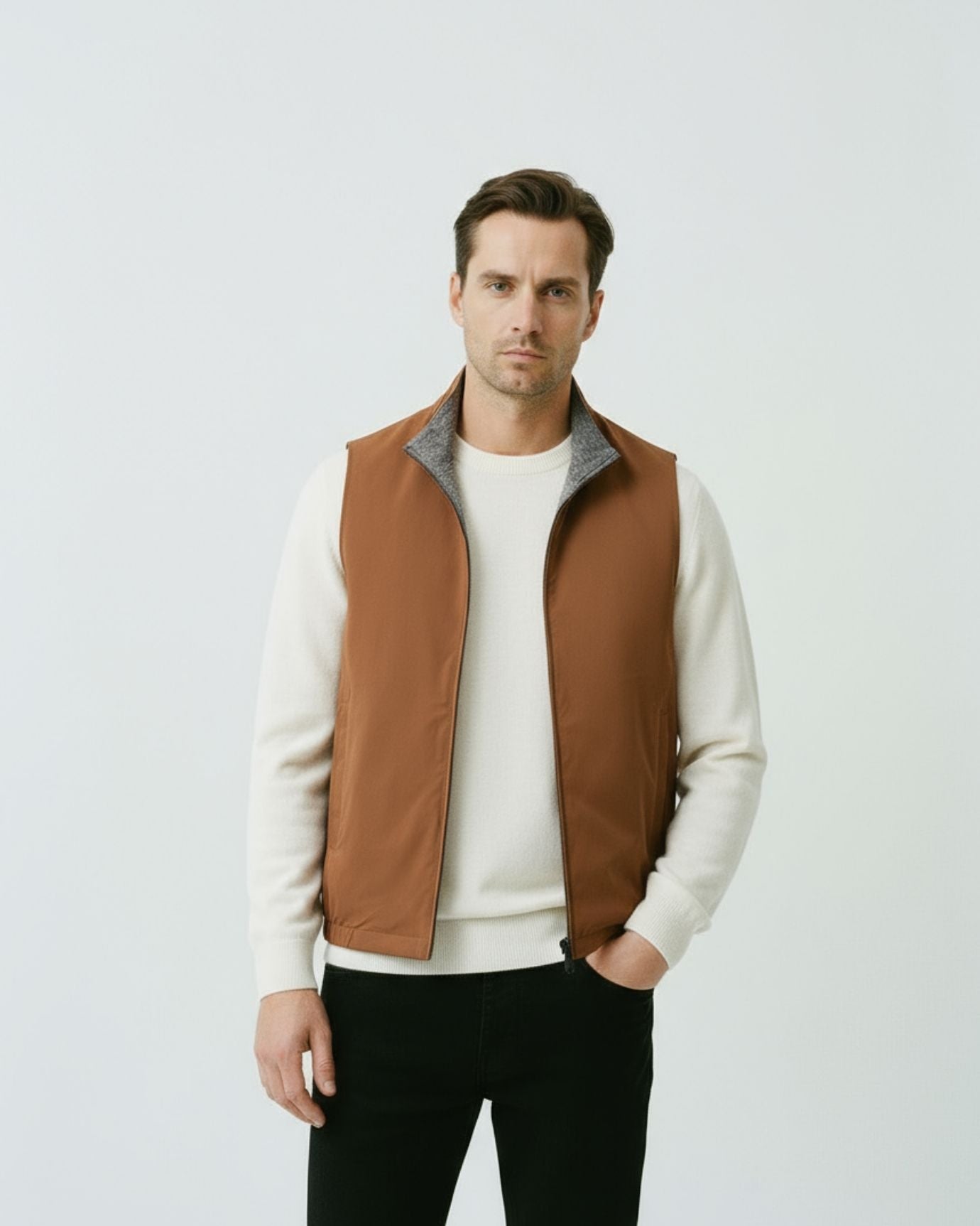Reversible Vest Man Jacket Vest with Zipper