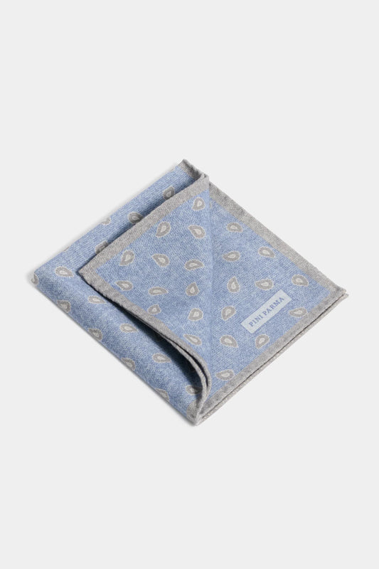 Avio blue paisley pocket square - Made in Italy