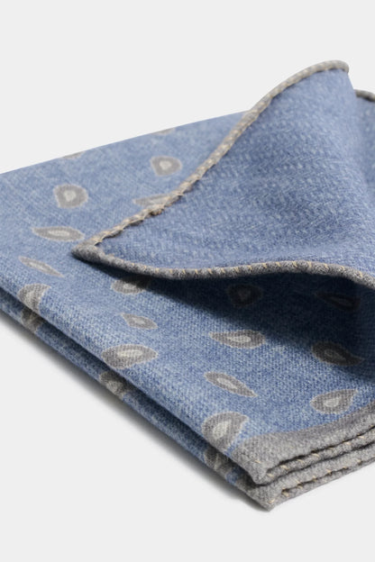 Avio blue paisley pocket square - Made in Italy
