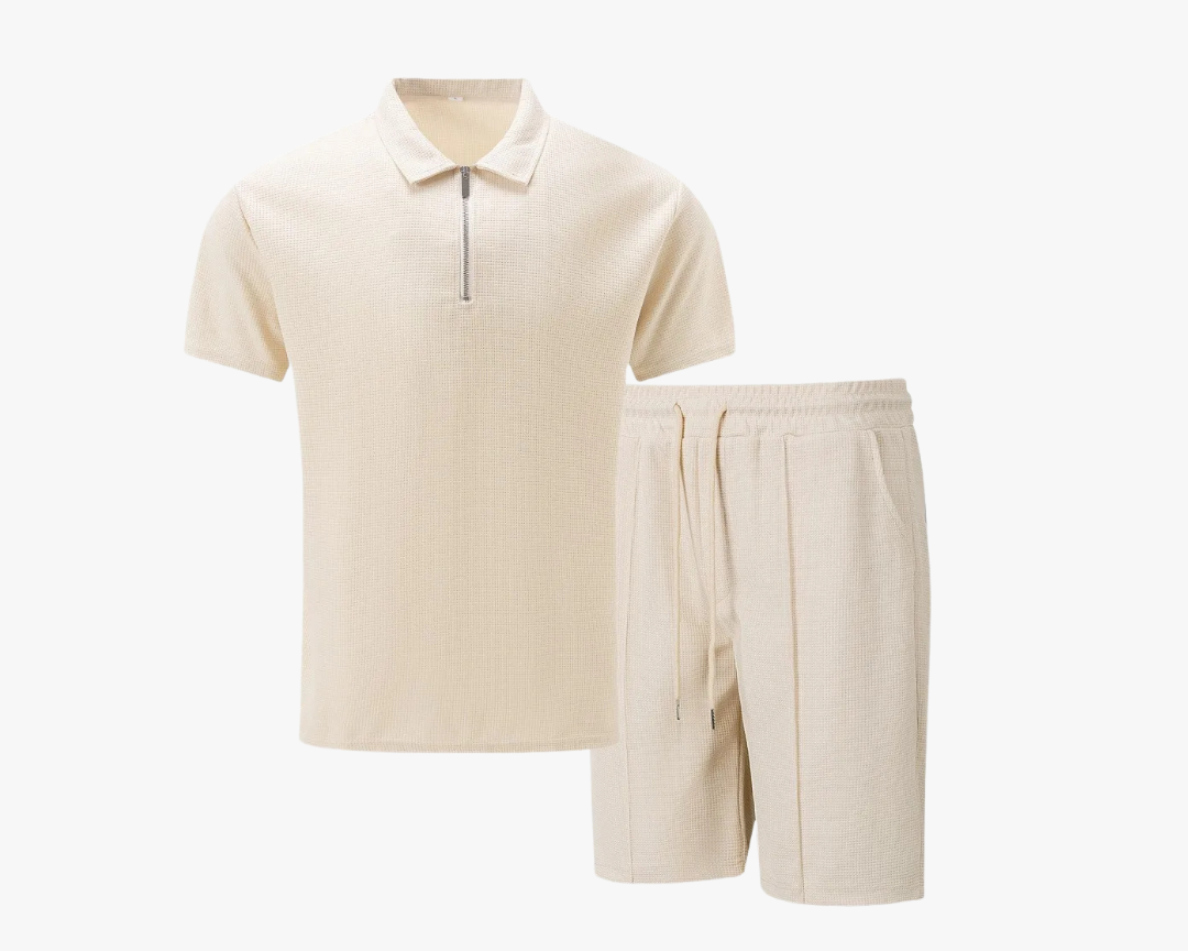IBIZA Co-Ord Set – Zip Neck Polo & Soft Knit Shorts