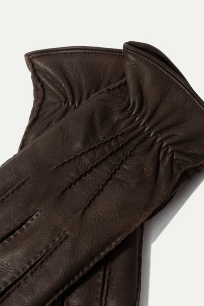 Dark brown deerskin leather gloves - Made in Italy