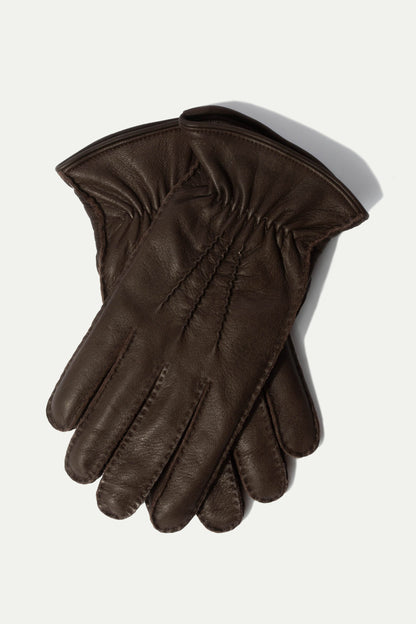 Dark brown deerskin leather gloves - Made in Italy