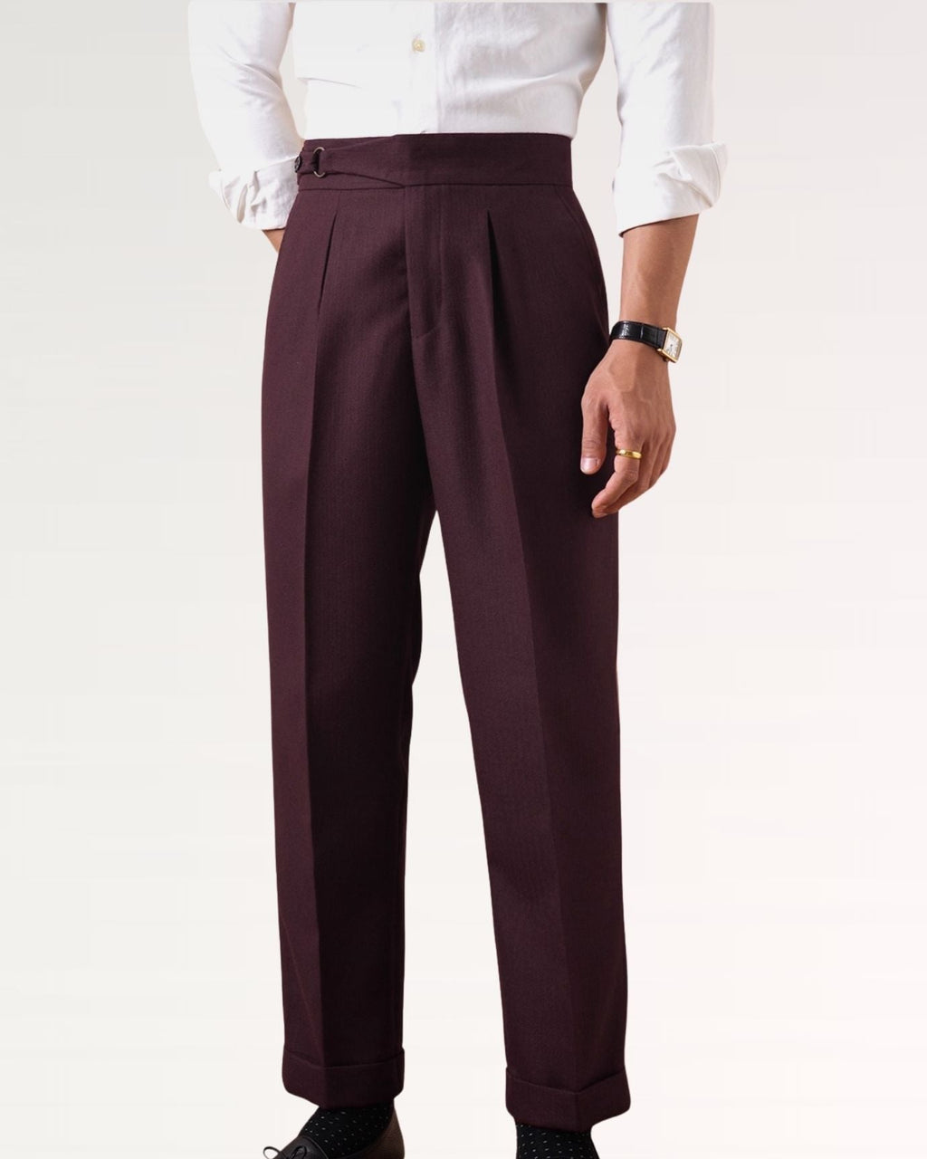 Non Iron High Waist Business Trousers Burgundy Red