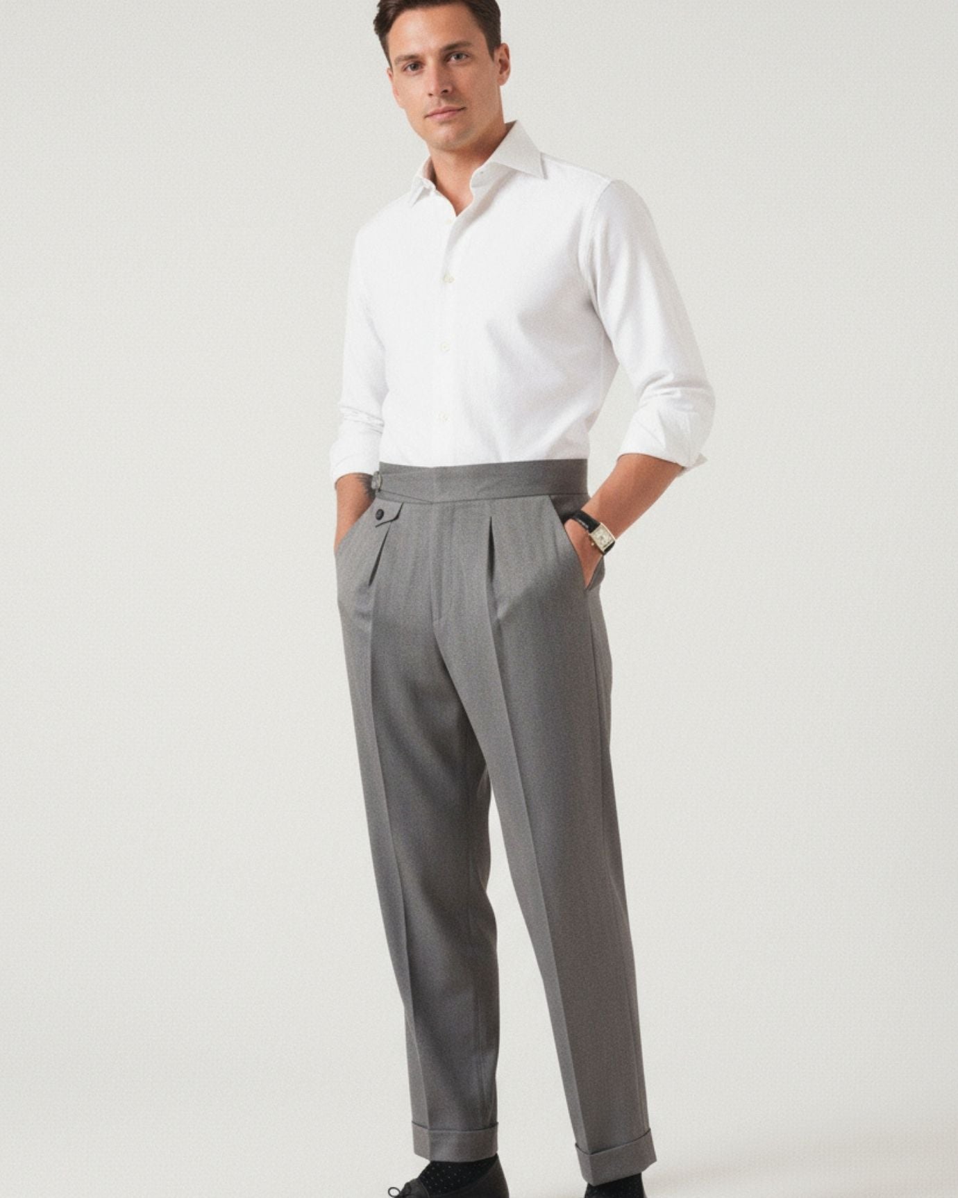 Business Grey Trousers Herringbone