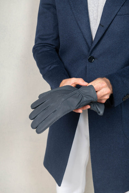 Dusty blue Deerskin Leather Gloves - Made in Italy