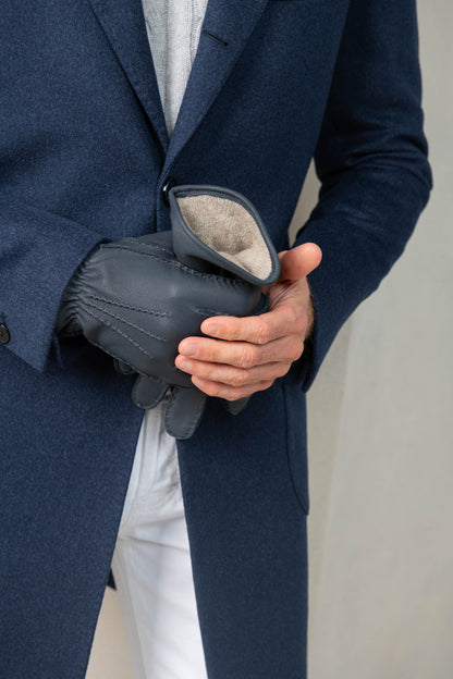 Dusty blue Deerskin Leather Gloves - Made in Italy