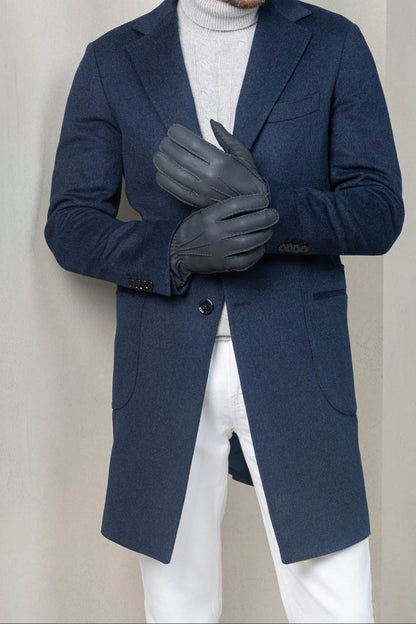 Dusty blue Deerskin Leather Gloves - Made in Italy