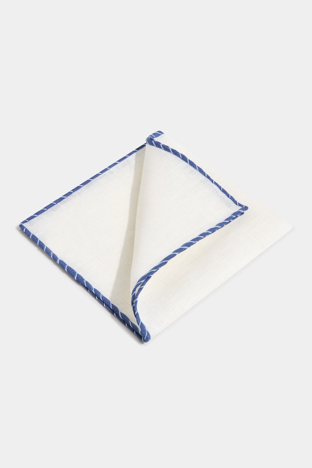 White linen pocket square with blue and light blue edges - Made in Italy