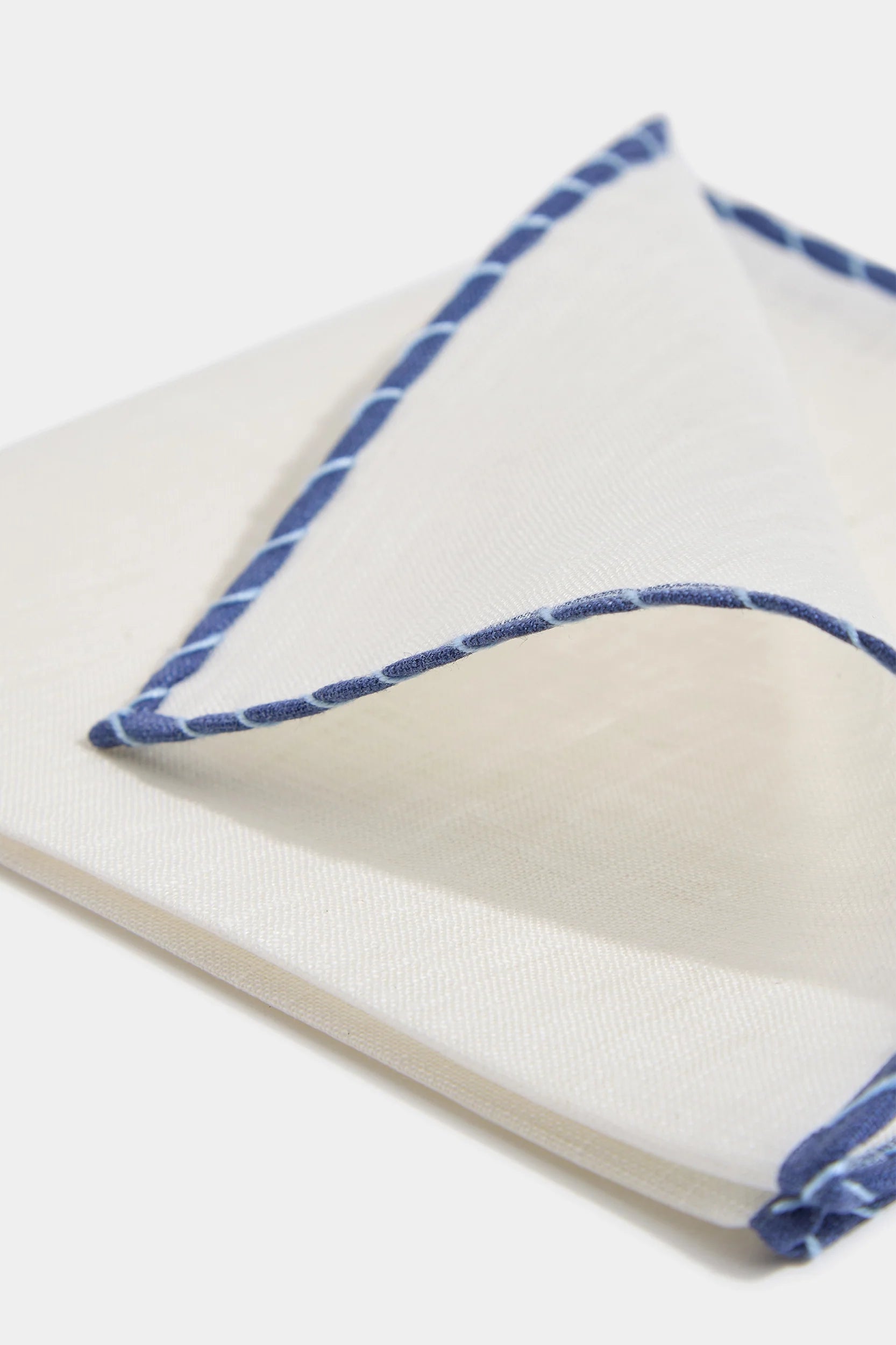 White linen pocket square with blue and light blue edges - Made in Italy
