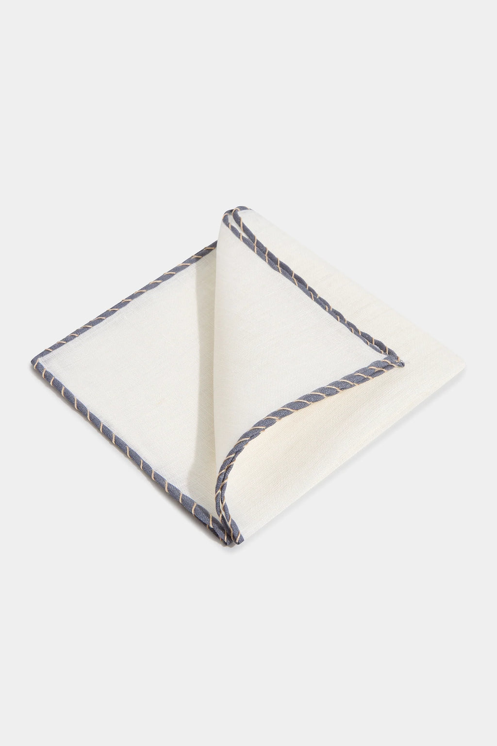 White linen pocket square with grey and beige edges  - Made in Italy