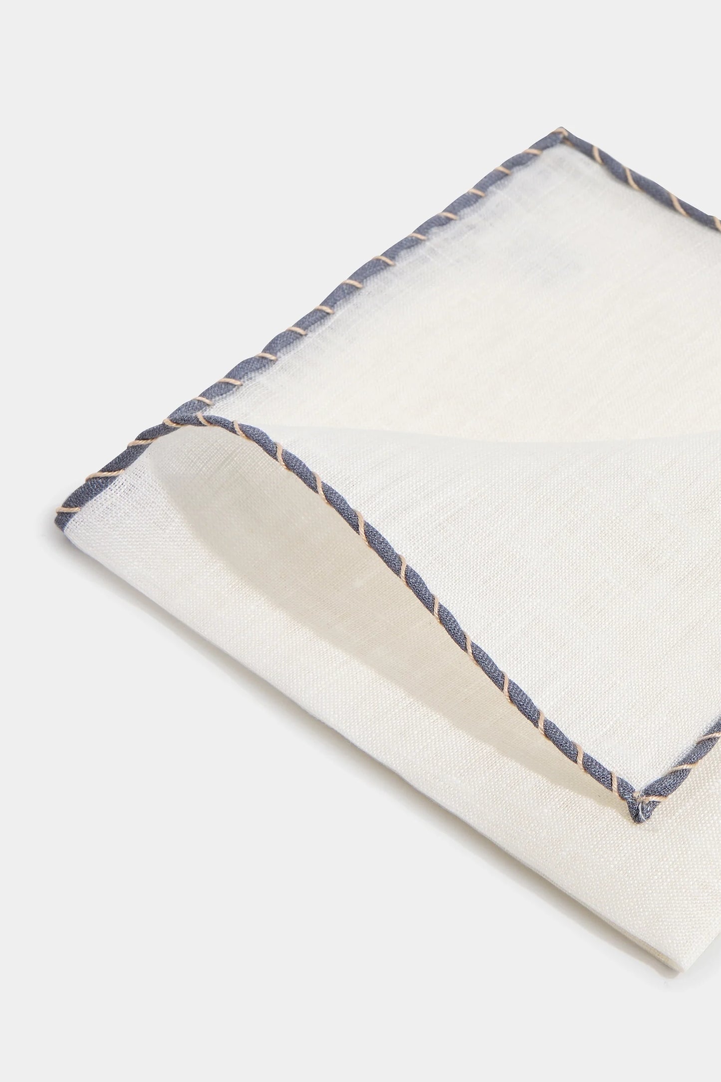 White linen pocket square with grey and beige edges  - Made in Italy