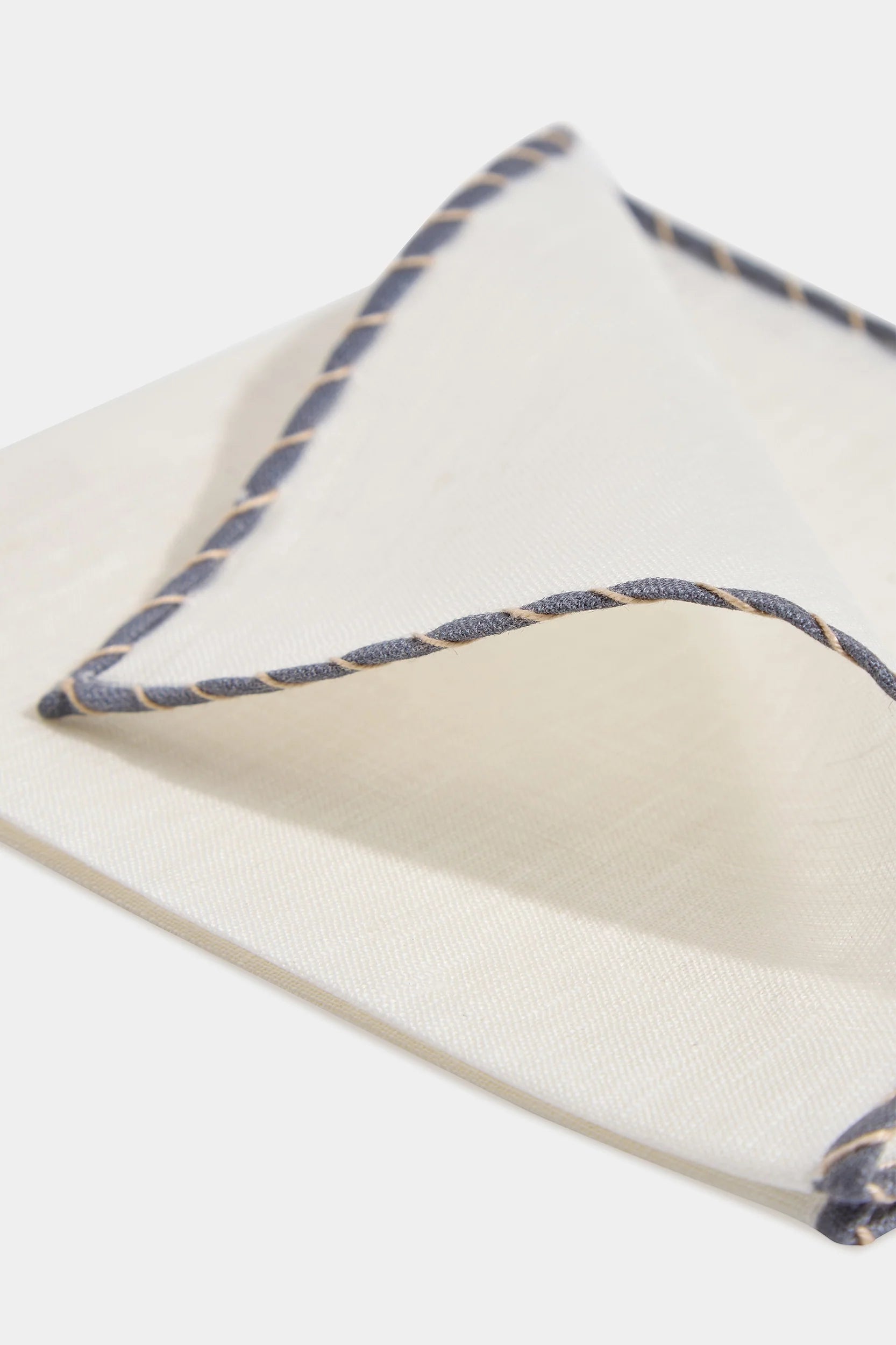 White linen pocket square with grey and beige edges  - Made in Italy
