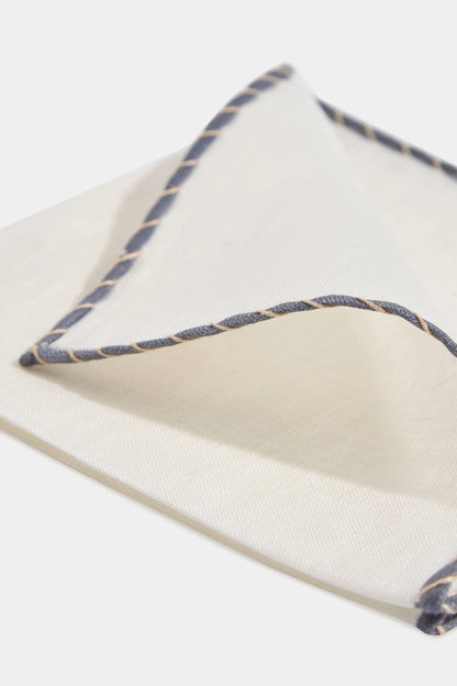 White linen pocket square with grey and beige edges  - Made in Italy