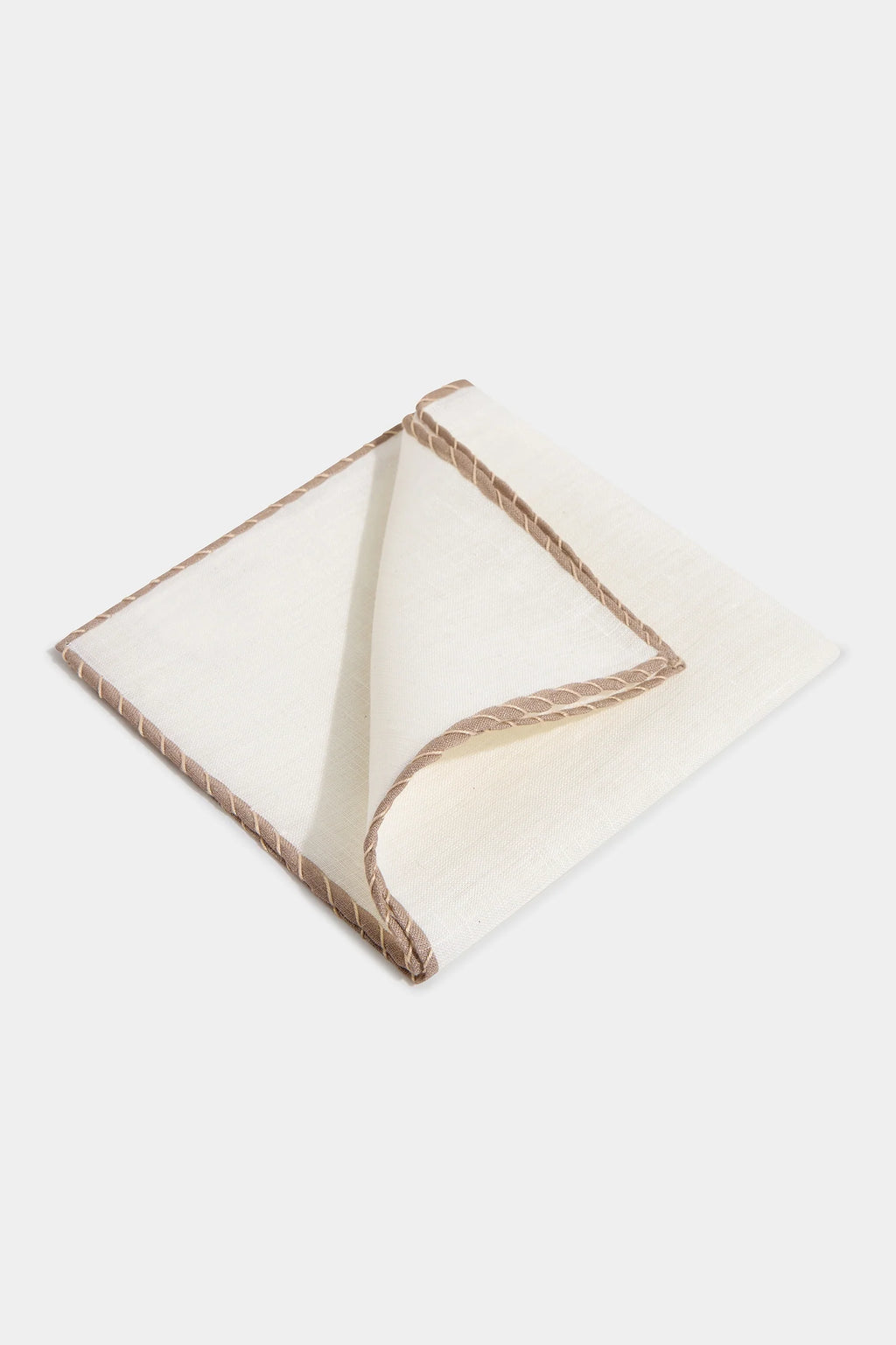 White linen pocket square with taupe and beige edges  - Made in Italy