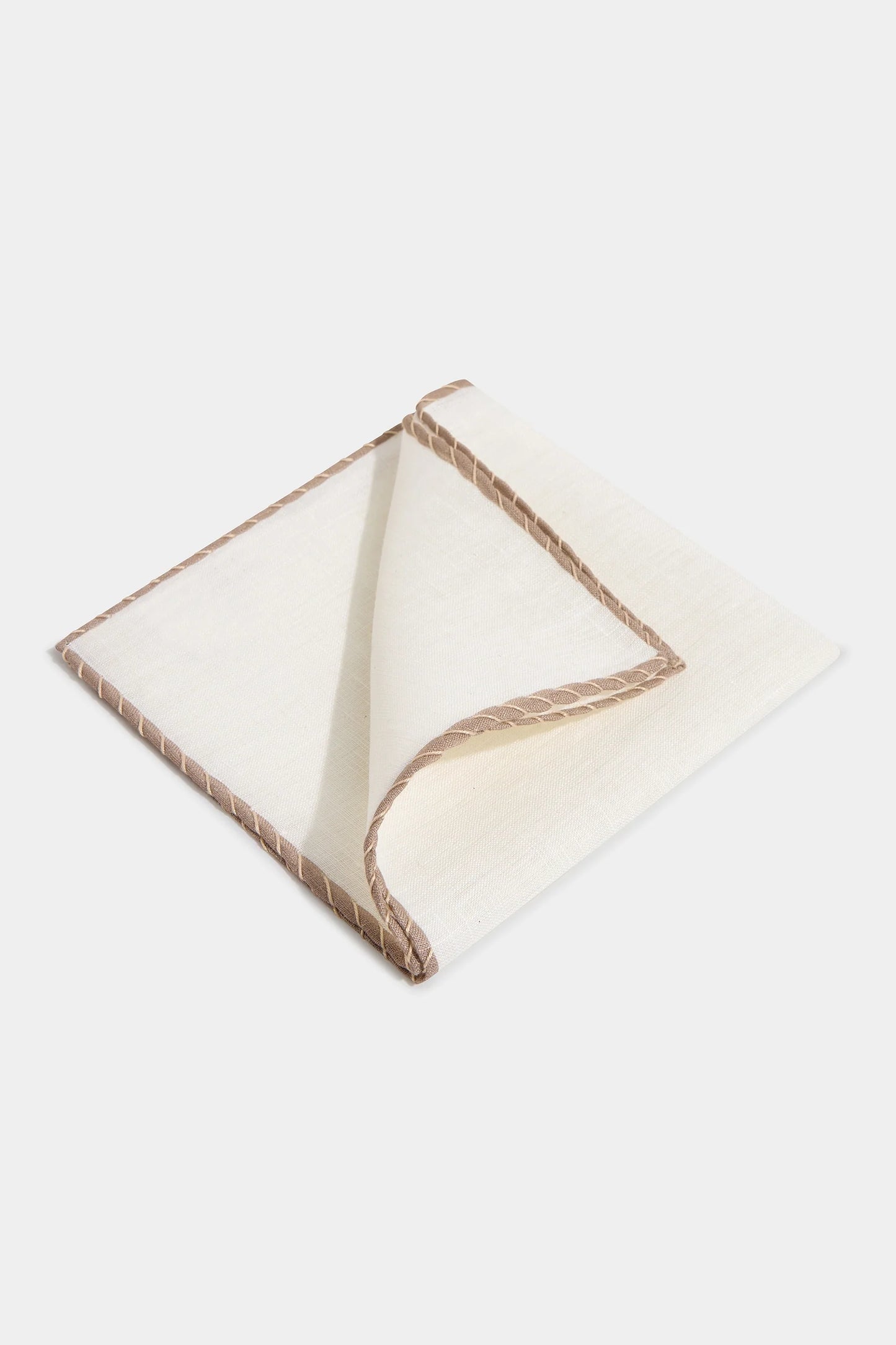 White linen pocket square with taupe and beige edges  - Made in Italy