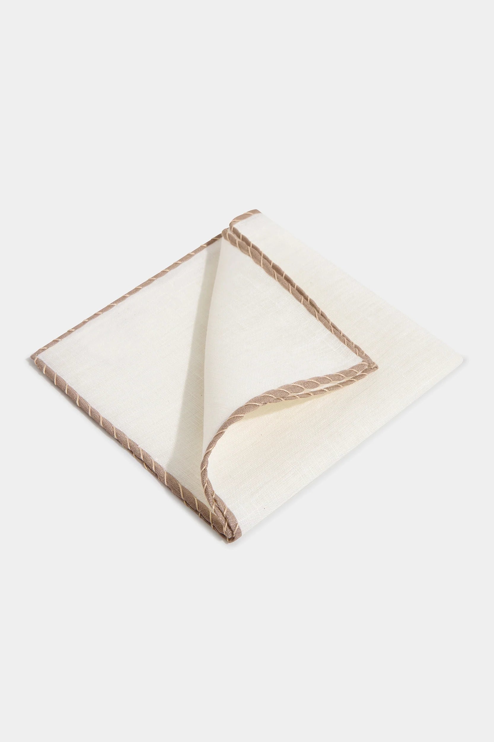 White linen pocket square with taupe and beige edges  - Made in Italy