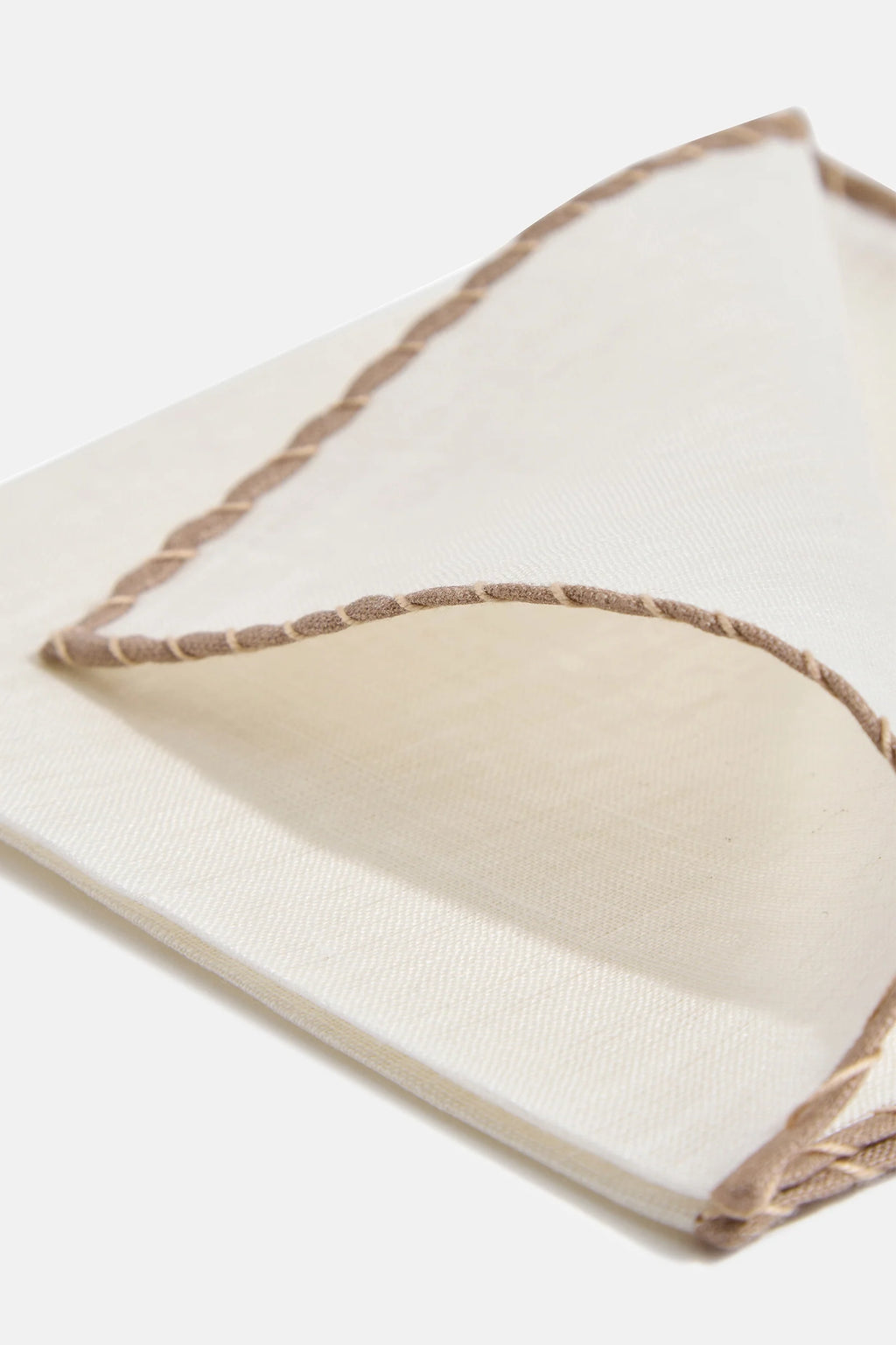 White linen pocket square with taupe and beige edges  - Made in Italy