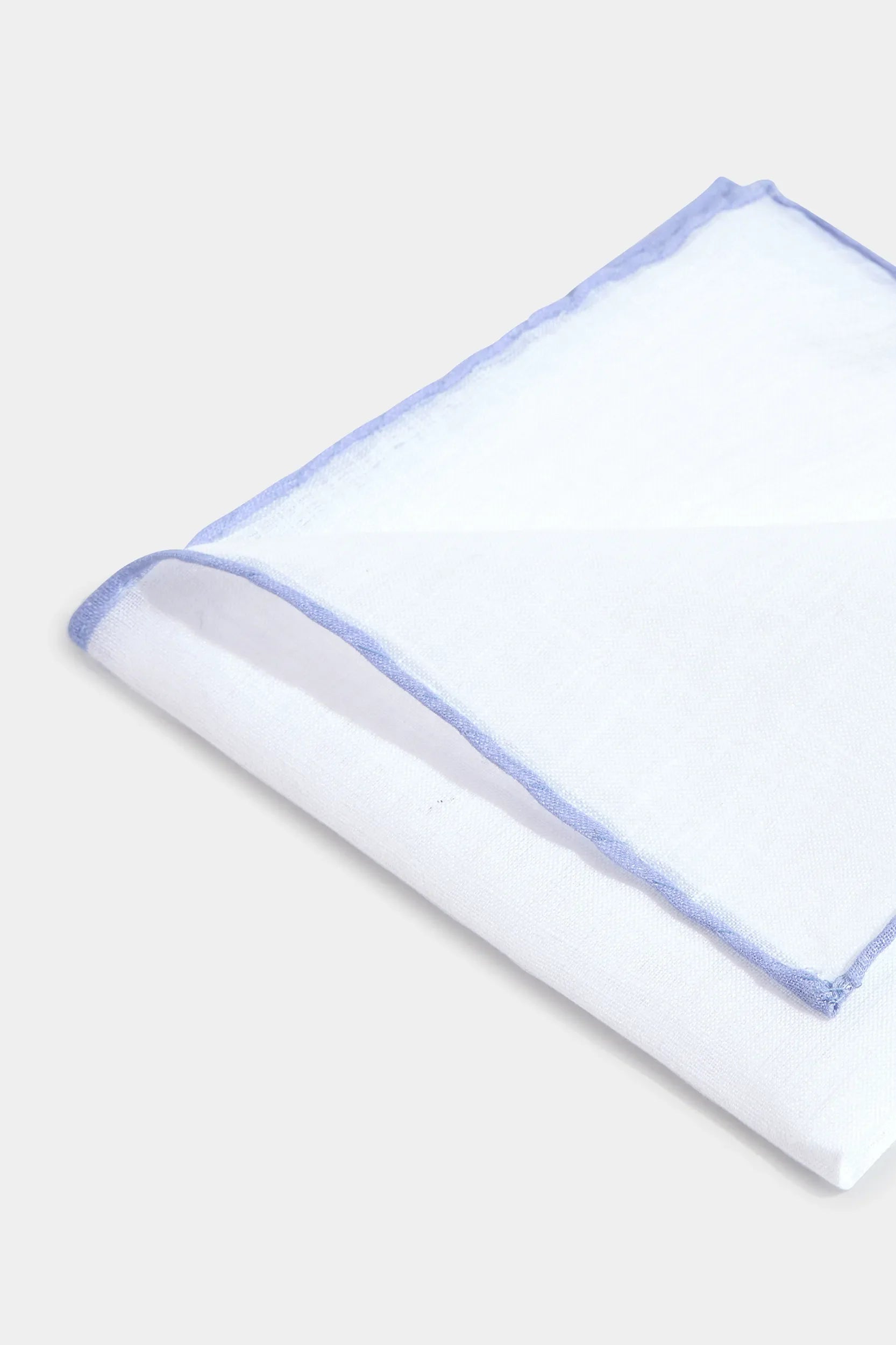 White/Light blue linen pocket square - Made in Italy