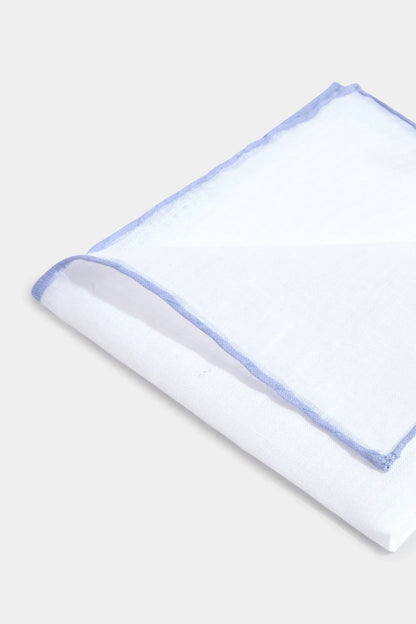 White/Light blue linen pocket square - Made in Italy