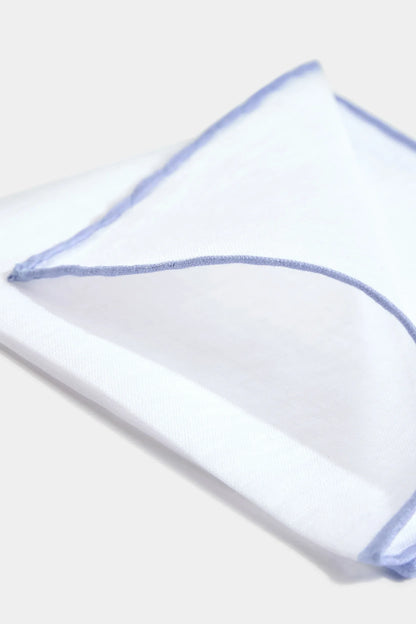 White/Light blue linen pocket square - Made in Italy
