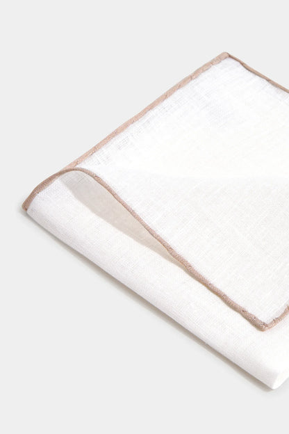 White/Beige linen pocket square - Made in Italy