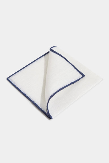 White/Blue linen pocket square - Made in Italy