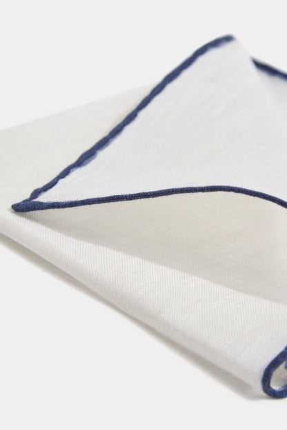 White/Blue linen pocket square - Made in Italy