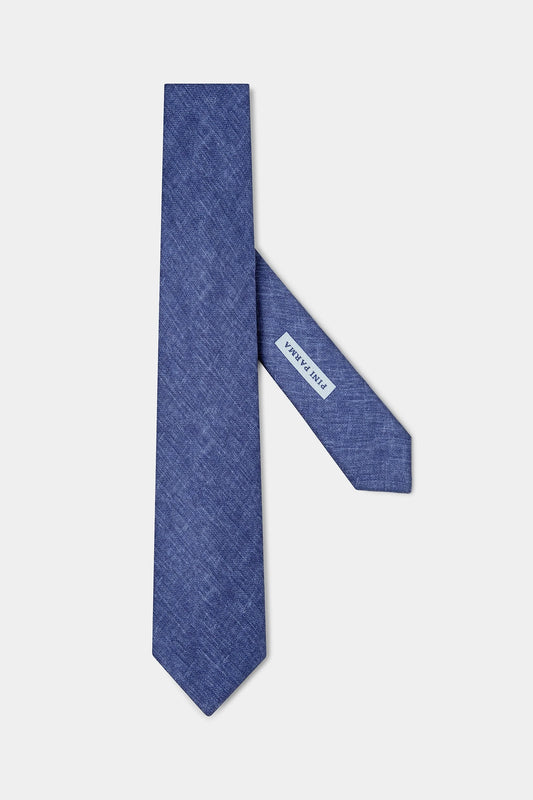 Blue linen and silk tie - Made in Italy