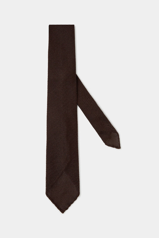 Brown grenadine silk tie - Hand Made In Italy