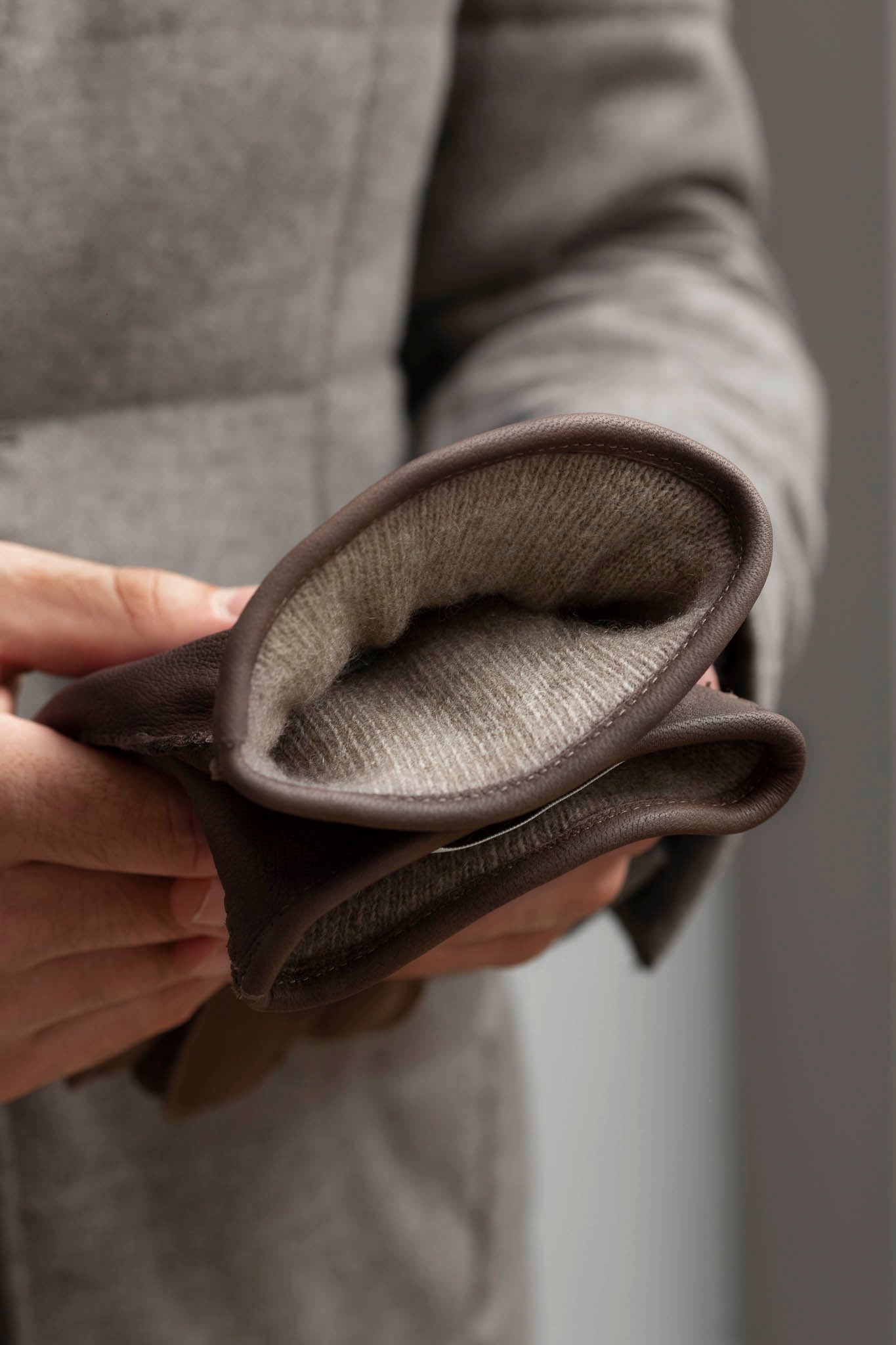 Brown Cashmere Lined Deerskin Leather Gloves - Made in Italy