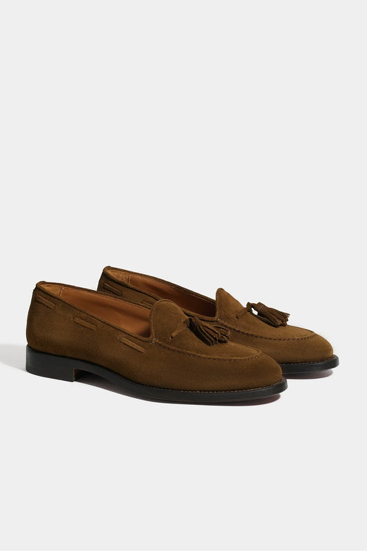 Cognac suede tassel loafers - Made In Italy